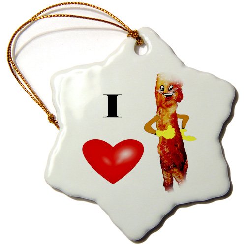 3dRose-orn445351-I-Love-Bacon-Snowflake-Decorative-Hanging-Ornament-Porcelain-3-Inch-0