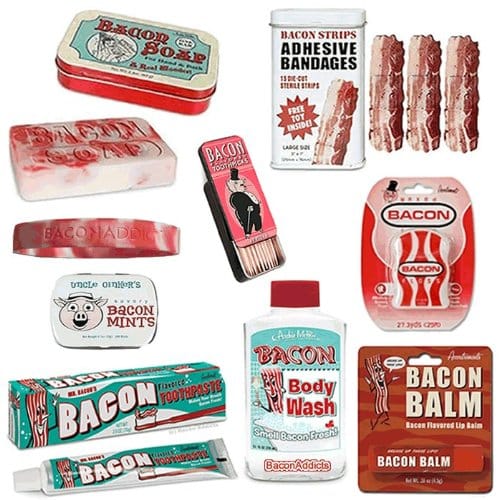 Extreme Bacon Bath &amp; Grooming Kit Gift Pack (8pc Set) - Bacon Toothpaste,  Bandages, Dental Floss, Soap, Toothpicks, Breath Mints &amp; Lip Balm +  Silicone Wristband - Royal Bacon Society