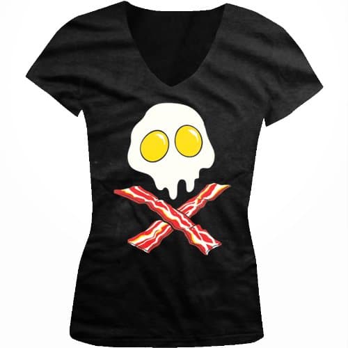 Eggs And Bacon Skull And Cross Bones Blue Adult T-Shirt Top 